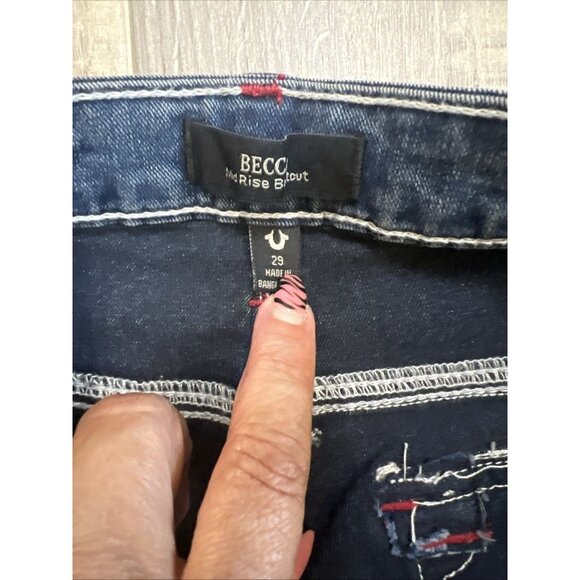 True Religion Jeans Becca Red Stitch Mid Rise SN Flap Boot Cut Women’s Size 29 - Picture 8 of 10